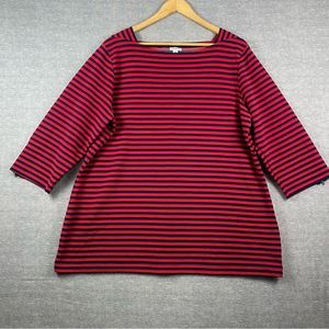Croft & Barrow Womens Red/Blue Striped 3/4 Zip Sleeves Square‎ Neck Blouse SZ 1X